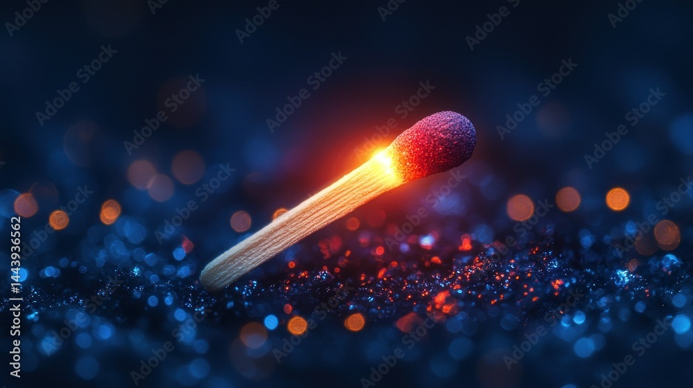 Burning match igniting sparks