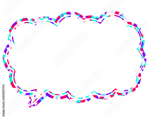 ステンドグラス風吹き出し　三角形模様　細長い雲形