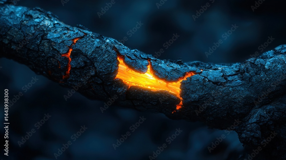 Charred branch with glowing embers