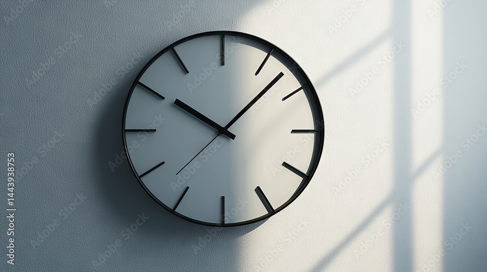 Minimalist Wall Clock Casting Shadows on a Light Gray Background