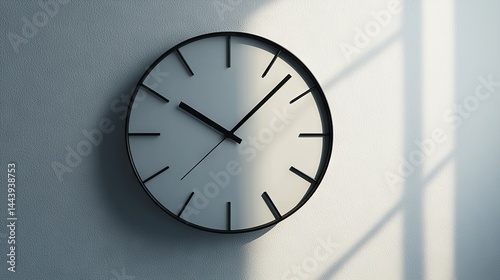 Minimalist Wall Clock Casting Shadows on a Light Gray Background