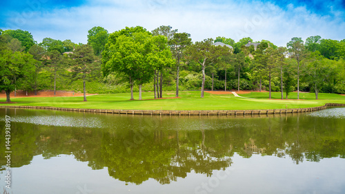 RiverPines Golf, Johns Creek, Georgia. Peaceful background of large green field and a lake. A nice setting to enjoy the cool weather and sun shines. 