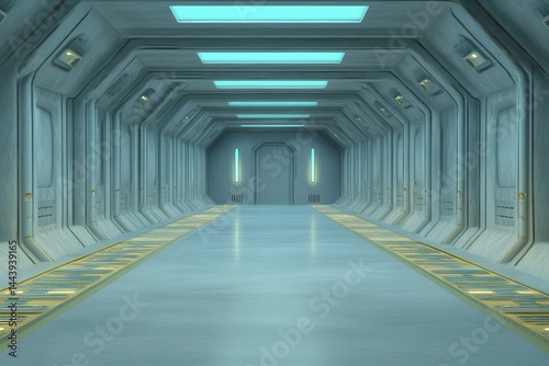 Futuristic corridor with light accents and smooth surfaces. photo