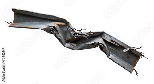 Obraz na płótnie Severely Damaged Steel I Beam Showing Significant Bending Isolated on White Screen Background with Rust and Detailed Textures Perfect for Industrial or Destruction Visuals w salonie