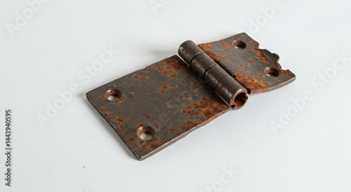 Obraz na płótnie Severely Damaged Wrought Iron Gate Hinge Featuring Rust And Breakage Isolated On White Screen Background Displaying Texture Detail And Corrosion Perfect For Repair And Recycle Themes w salonie