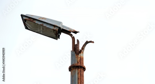 Obraz na płótnie Severely Rusted Broken Iron Lamppost Isolated on White Screen Background Perfect for Decoration and Symbolizing Damage w salonie