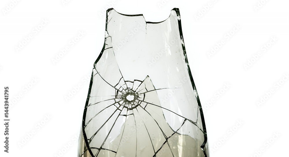 Shattered Glass Bottle Showing Crack Effect of Damage From Sun and Age Isolated on White Screen Backdrop For Ads Promotion Blank Studio