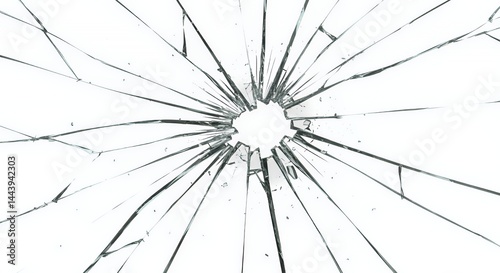 Obraz na płótnie Shattered White Glass Radial Cracks on Isolated White Screen Detailed Close Up Illustrating Breakage and Damage Perfect for Ads Promotions and Conceptual Designs Studio Shot w salonie