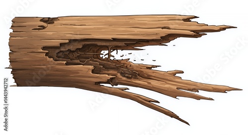 Obraz na płótnie Splintered Wooden Beam with Insect Damage and Cracks Isolated on White Screen Backdrop for Ads and Promotion Representing Repair and Reuse w salonie