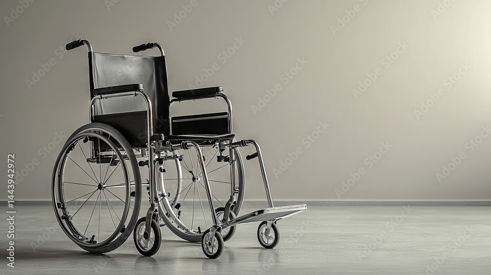 Modern wheelchair on minimalistic floor in bright interior space