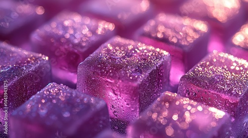 Close-up of glistening purple ice cubes