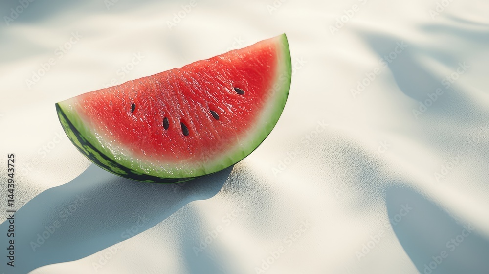 Fresh Watermelon Slice on Soft White Surface with Gentle Shadows