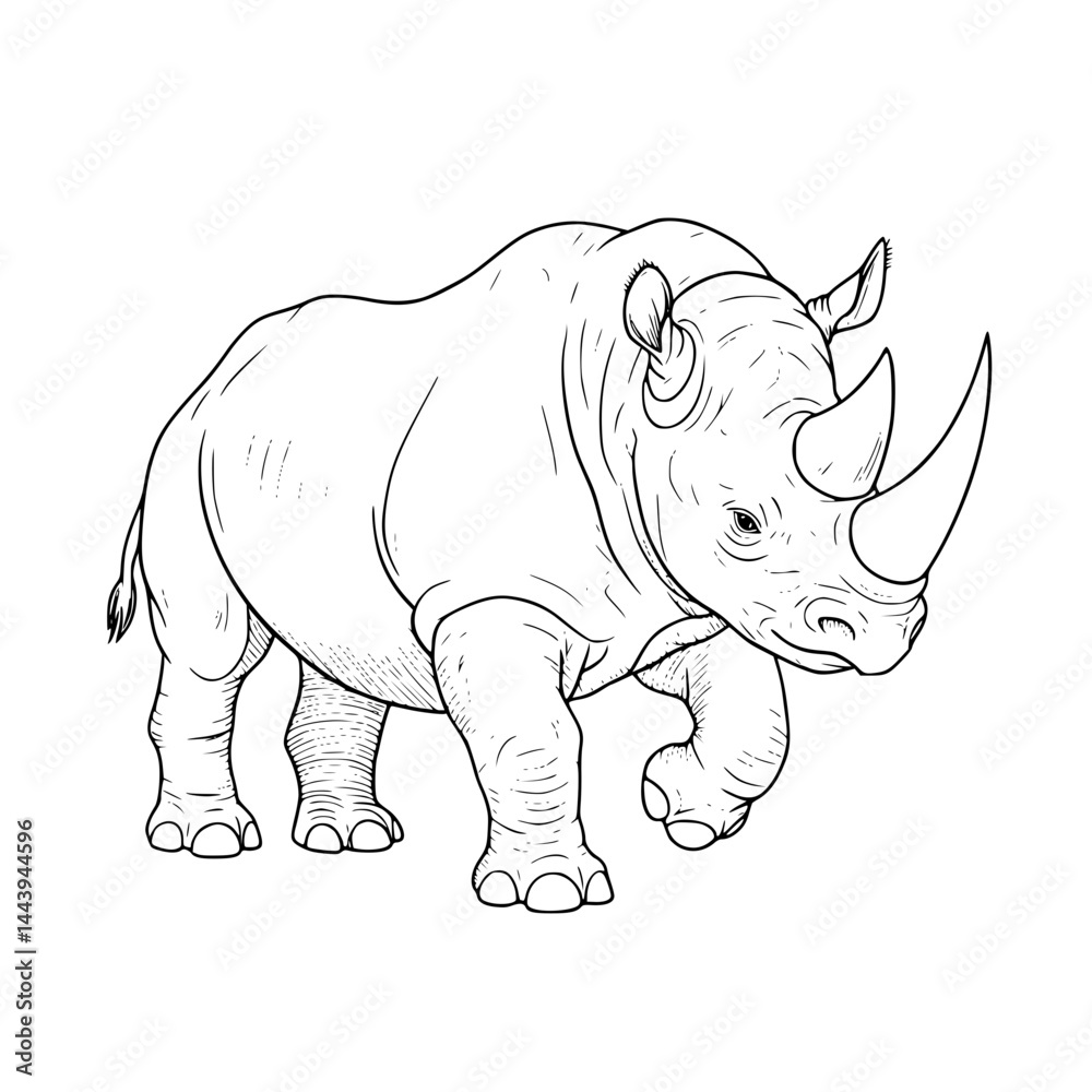 Obraz premium Walking Rhinoceros Line Icon - Simple Vector Outline in minimalistic black and white design