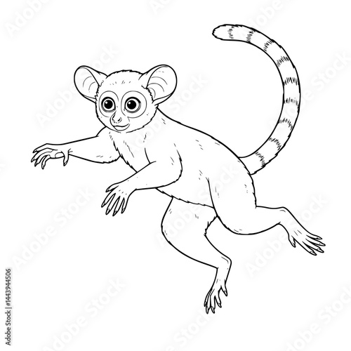Cartoon Jumping Galago Line Icon - Simple Vector Outline in minimalistic black and white design