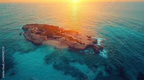 Obraz na płótnie Coastal island at sunset. Tranquil paradise w salonie