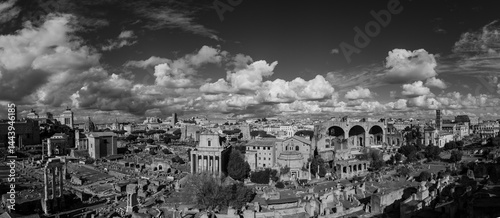 Panoramic View of Roman Forum in Black and White