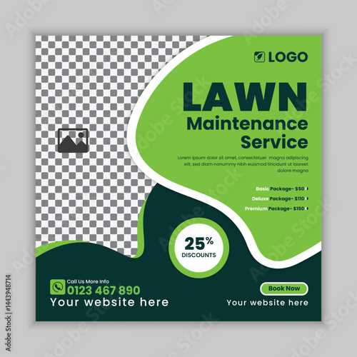 Professional Creative Garden  Maintenance and Lawn Care Social Media Post Design Template, web banner  for Lawn Mower gardening service, Agriculture farming business service online post 