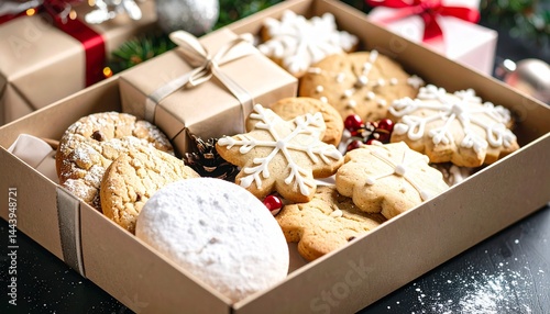 箱入りの美しいクッキー　お菓子のコピースペースの写真