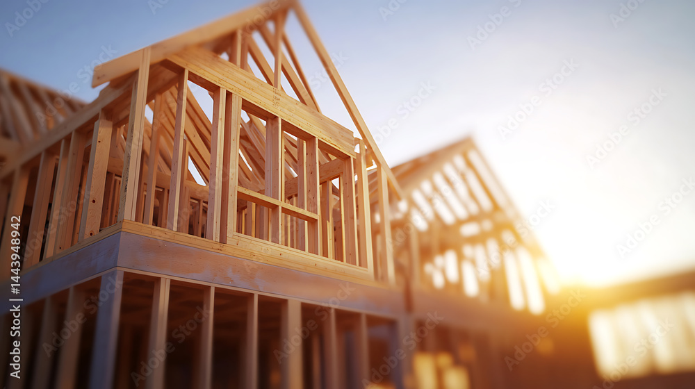 Obraz premium Wooden Framing of a House Under Construction
