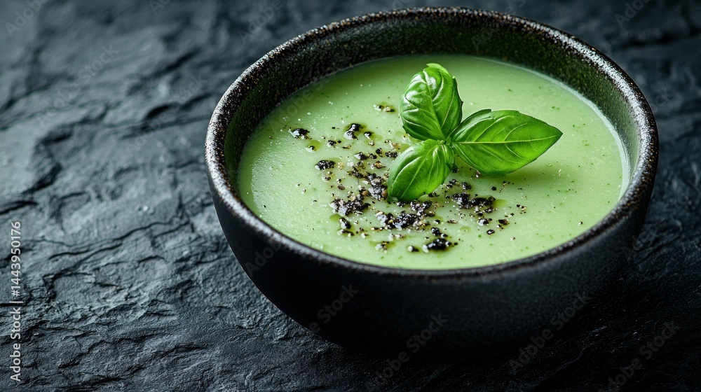 Creamy green soup in a bowl