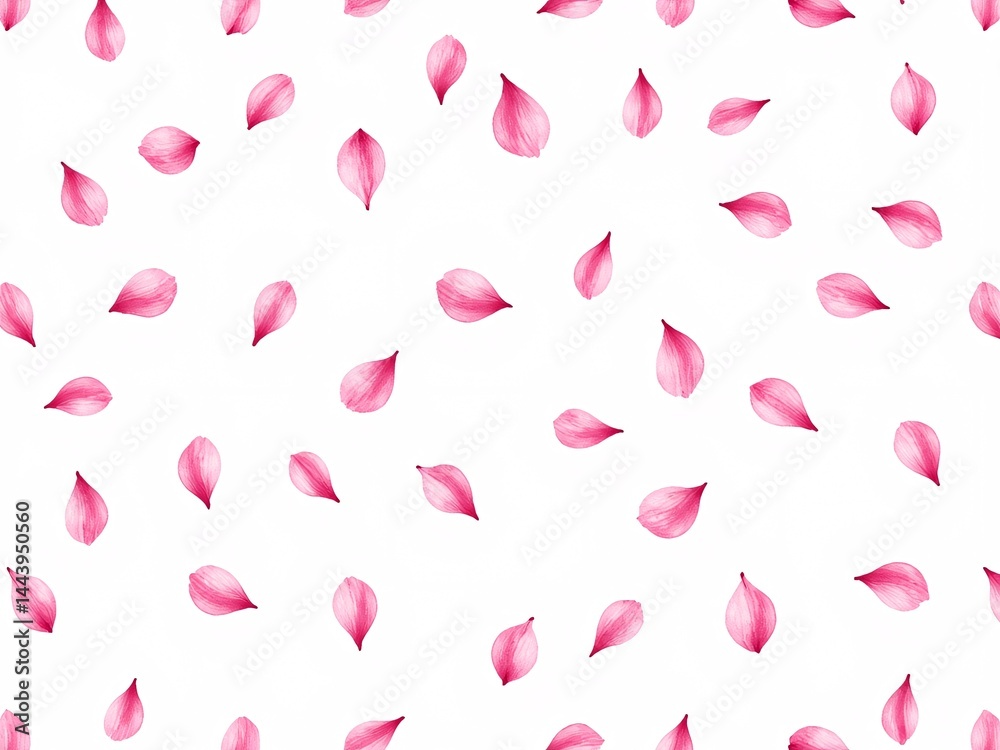Scattered pink petal pattern on white background. Scattered pink petal pattern on white background.