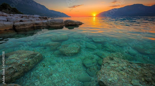 Fototapeta Naklejka Na Ścianę i Meble -  Crystal-clear coastal sunrise