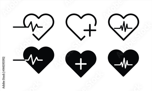 Heart icons isolated vector signs. Collection of vector heartbeats signs or linear icons. Cardiogram heart concept.