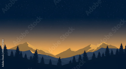 Serene Mountain Silhouette: Golden Hour Landscape