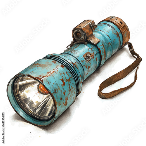 Hand-crank Flashlight, vector watercolor illustration, isolated on a white background.