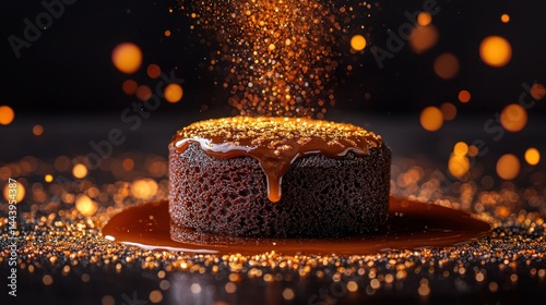 Decadent chocolate cake with golden sprinkles