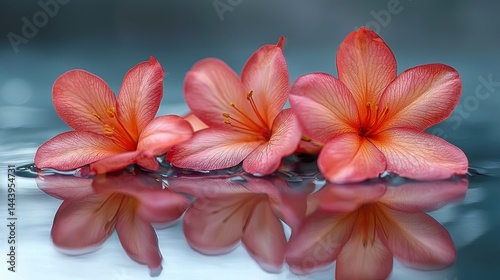 Delicate coral flowers on water