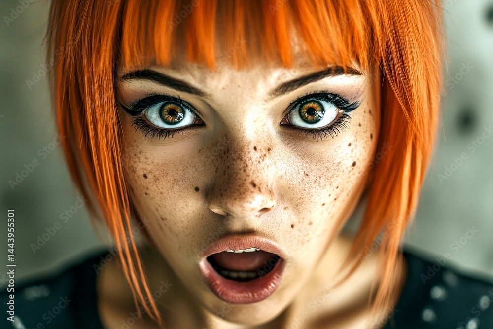 Commercial marketing graphic concept art. Short hairdo - red hair. Lovely very astonished mixed-race girl - for ads, media and web marketing marketing use. Glamorous african ads. Colored woman. Commercial marketing graphic concept art. Short hairdo - red hair. Lovely very astonished mixed-race girl - for ads, media and web marketing marketing use. Glamorous african ads. Colored woman.