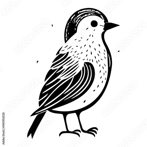 Stylized bird illustration in black and white for design elements