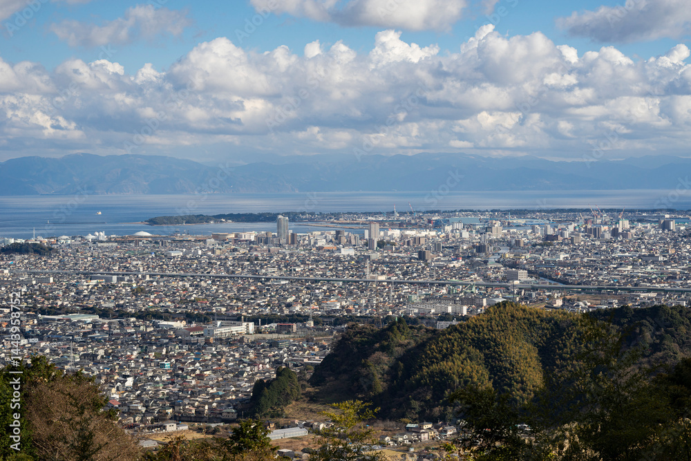 Obraz premium 冬の静岡県静岡市清水区の街並み