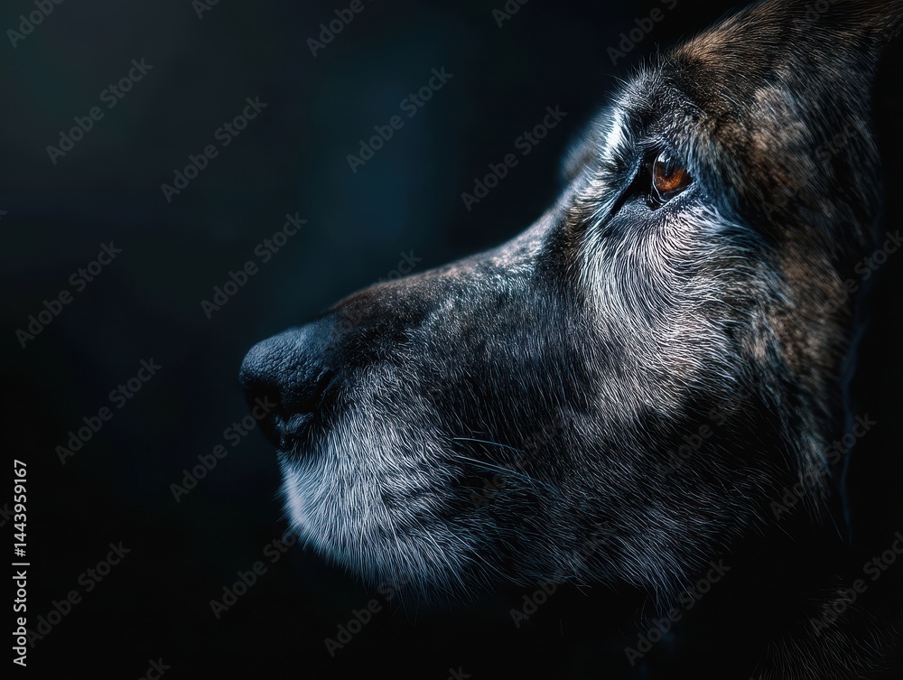 Fototapeta premium Close-up profile of a thoughtful senior dog.