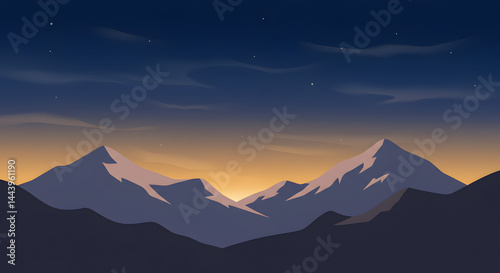 Serene Sunset Mountain Range: A Peaceful, Minimalist Landscape