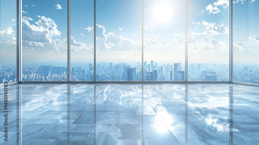 Empty modern office with panoramic city views