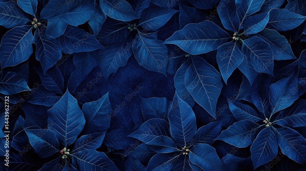 Fototapeta premium A close-up view of lush. dark blue leaves densely packed together. creating a visually striking pattern. ideal for backgrounds or nature-themed designs