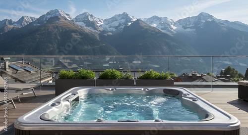 Luxury hot tub with mountain view