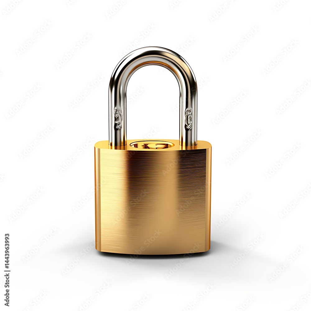 A golden padlock on a white background, A golden padlock on a white background,