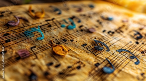 Vintage sheet music with colorful embellishments