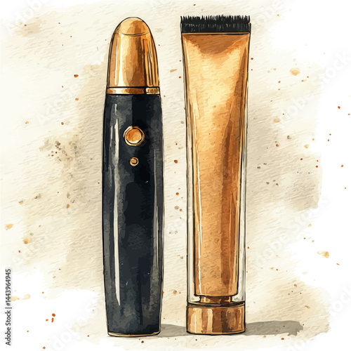 watercolor of Hair Straightener And Heat Protectant Spray, vector, isolated on a white background.
