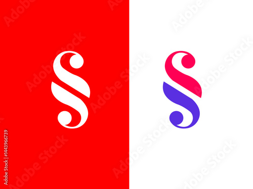Stylish Abstract S Logo Design Red, White, Purple Variations