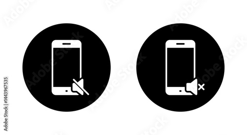 Silent mode phone icon on black circle. Mute speaker smartphone sign symbol