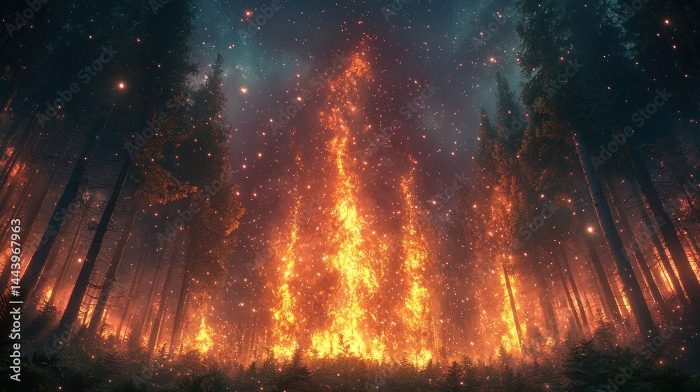 Forest ablaze at night (1)