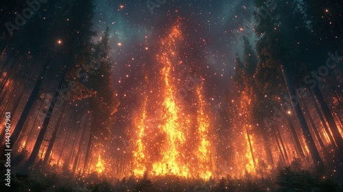 Obraz na płótnie Forest ablaze at night (1) w salonie