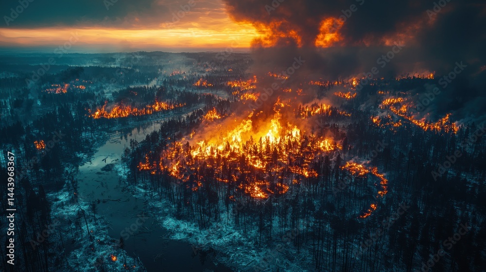 Forest fire, aerial view