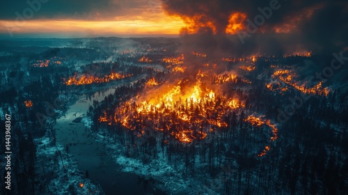 Obraz na płótnie Forest fire, aerial view w salonie