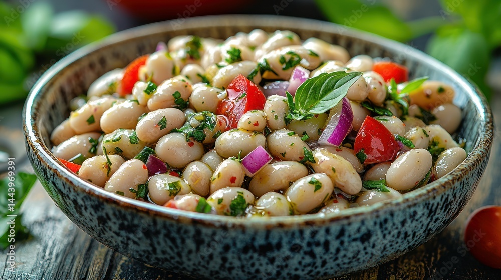 Fresh bean salad with vibrant vegetables