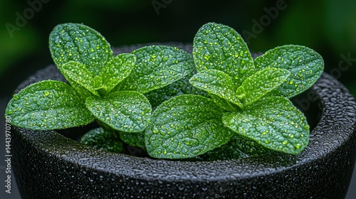 Fresh mint leaves in a dark bowl